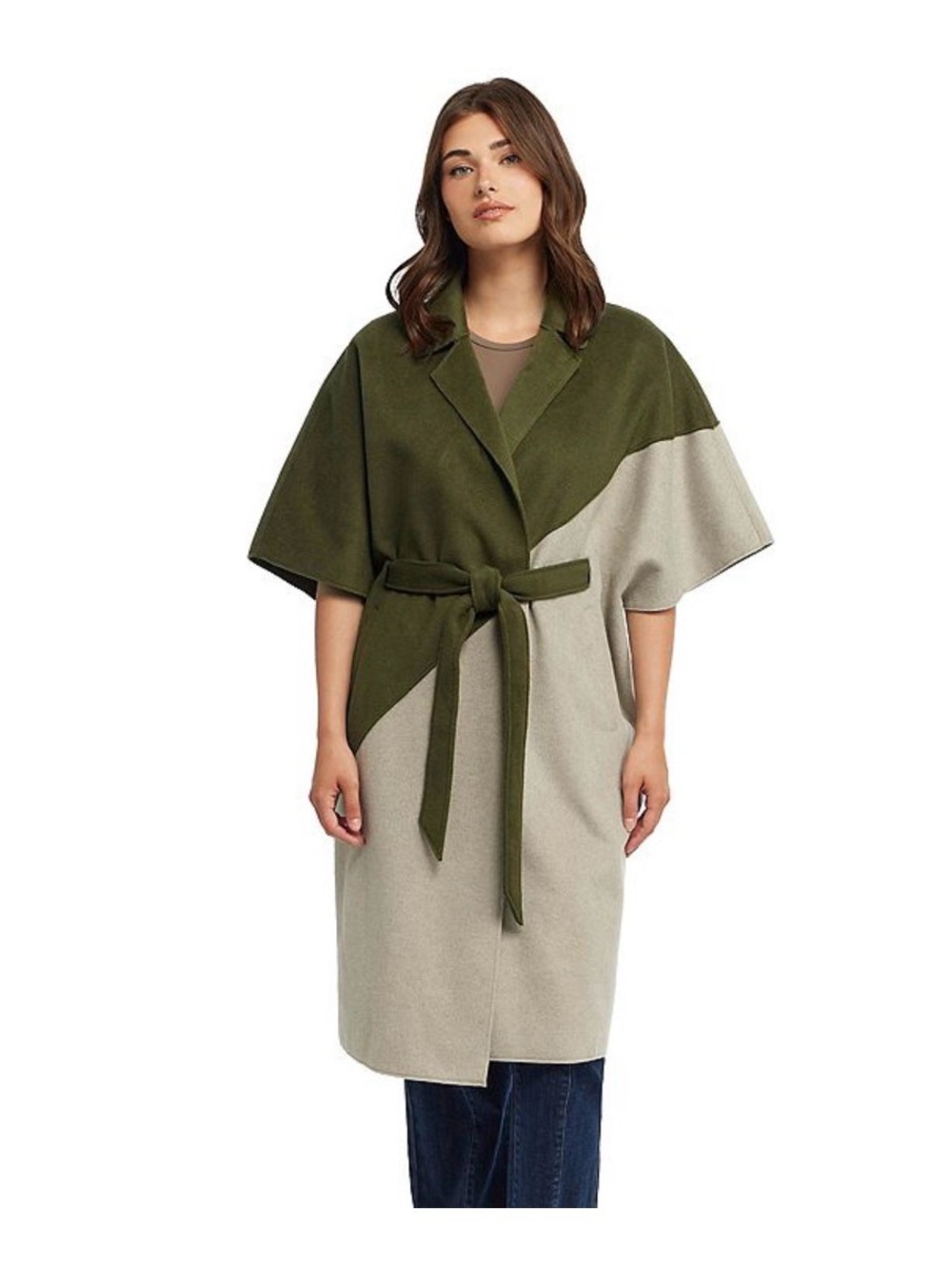 Women's Ellen Tracy Double Faced Handmade Color Block Cape Coat